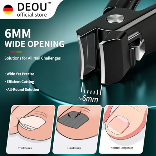 DEOU Nail Clippers Set, Stainless Steel Manicure Kit for Thick Hard Ingrown Nails, Anti-Splash with Nail File, Portable Keyhole Design, Gift Box for Home Travel (Black Flat-Mouth Scissors) - color: Black Flat-mouth Scissors