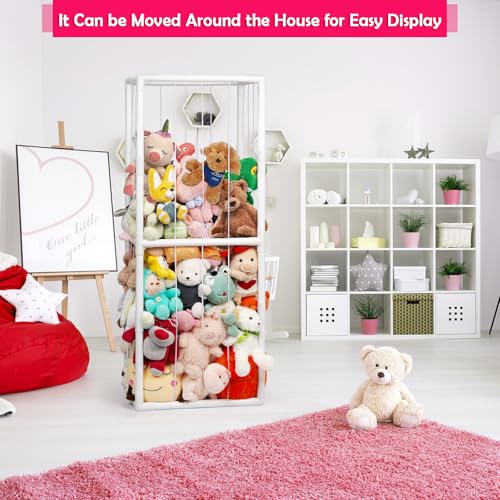 Stuffed Animal Zoo Storage PVC Stuffed Animal Holder, White | Vertical Plush Storage Organizer Shelf with Elastic Band for Nursery Play Room Bedroom - color: White