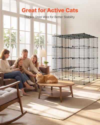 VEVOR Cat Cage 4-Tier 40.98"x40.98"x55" DIY Cat Playpen Indoor Enclosure, Detachable Metal Wire Kennel Crate with 4 Doors, Large Exercise Place Ideal for 2-3 Cats, Kittens and Small Animals, Black - size: 41.0"L x 41.0"W x 55.0"H