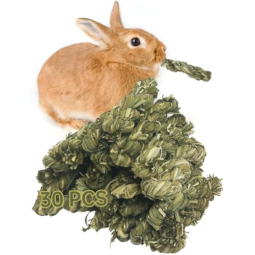 Hamiledyi 30 PCS Rabbit Chew Sticks Natural Grass Timothy Hay Sticks Handmade Guinea Pigs Chew Toys for Teeth Molar Snacks for Chinchilla Bunny Hamster and Other Small Animals - size: 0.48 Ounce (Pack of 30)