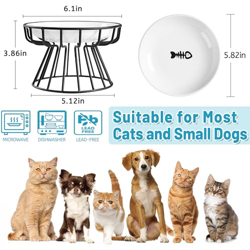Cat Bowls, Elevated Cat Bowl, Raised Ceramic Dish with Metal Stand, Pet Water or Food Feeding Station for Indoor Cats, Kitten, Puppies and Small Dogs, Dishwasher Safe (Raised Cat Bowl(2 pack)) - color: Raised Cat Bowl(2 pack)