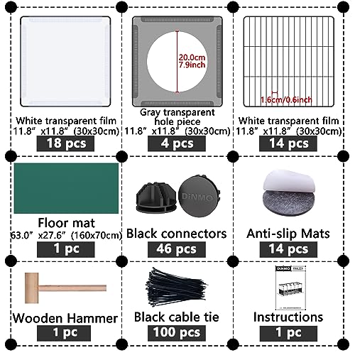 DINMO 36 Panels Small Animal Playpen with Oxford Mat & Game Holes, 60.2 x 24.8 x 24.8 inches, Kitten Enclosure, Rabbit Cage, Bunny Play Pen, Iron Mesh & Plastic Combination, Visualization, DIY - style: Plastic and Metal Mesh Design