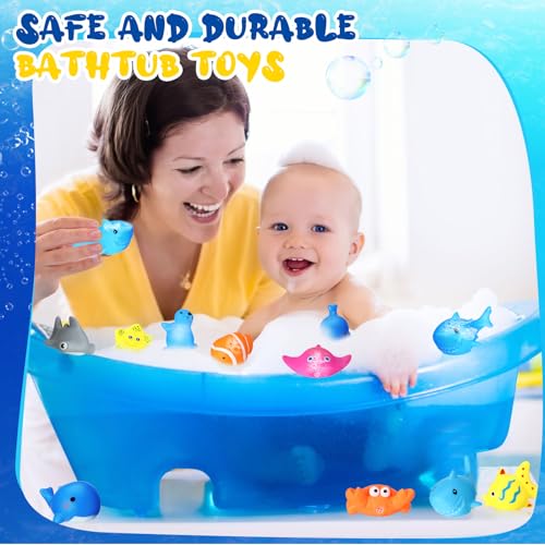 Poen 100 Pcs Rubber Bath Toys Bulk Cute Sea Animals Bathtub Toys Floating Ocean Squeaky Animals for Birthday Party Supplies Summer Pool Favors Baby Shower Classroom Carnival Prizes, 10 Styles - style: Stylish Style