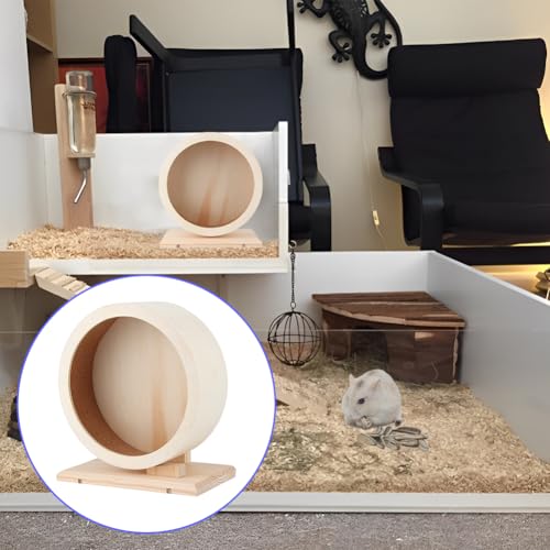 Tiiyee Wooden Hamster Exercise Wheel, Silent Silent Running Wheel Wooden Small Pets Quiet Spinner Play Toy Cage Accessories for Dwarf Syrian Hamster Rat Gerbil Mice Guinea Pigs(S)