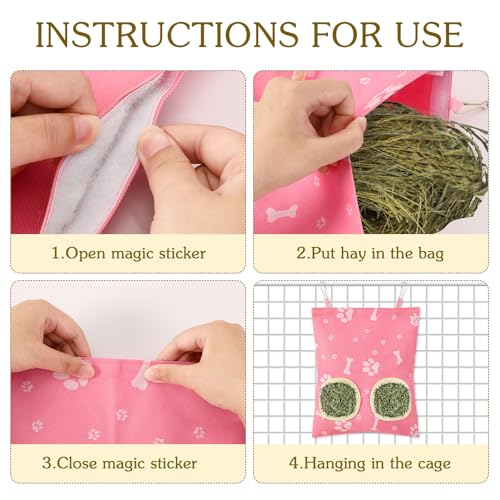 UPINS 3Pack Guinea Pig Hay Feeder Bag,Bunny Rabbit Cage Bag Hanging Holder | Guinea Pig Cage Feeder,for Bunny Rabbits,Chinchillas,Hamsters,Small Pets,and Animals - color: Blue White Pink