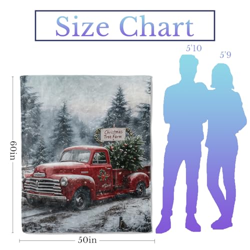 Holiday Truck Flannel Throw Blanket 60x80 Inch, Red Vintage Car with Christmas Tree in Snowy Forest Blankets Soft Cozy Fleece Throws for Adults Bed Sofa Dorm Living Room Winter Decor Gifts - color: Red Truck Christmas01, size: 60"x80"