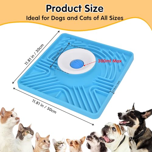 Slow Feeder Dog Bowl with Rolling Ball, 6 to 7 Cup Large Capacity, Anti-Slip Silicone Lick Mat for Liquid Treat,Interactive Puppy Licking Toy for Large, Medium, Small Dogs and Cats, Blue