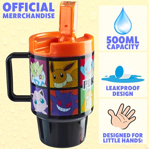 Get Trend Pokemon Kids Water Bottle with Straw 16.9 oz BPA Free Plastic Cup with Lid Reusable Tumbler Pikachu Anime Gifts for Kids (Black Pokemon) - color: Black Pokemon