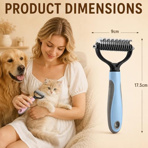 2Pcs Pet Grooming Brush, Pet Knotter Dog Grooming, Deshedding Dog Brush Removes Tangles Knots and Loose Fur, Pets Knotting Comb, Pe t Pro Double Sided Shedding Brush (Blue+Pink)