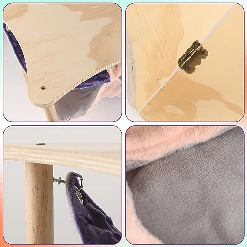 Guinea Pig Hammock,Double Ferret Rat Hammock with Stand,2PCS Hanging Soft Small Animal Toys Sleeping Bed with Durable Wooden Stand for Chinchilla Bunny Hiding and Playing