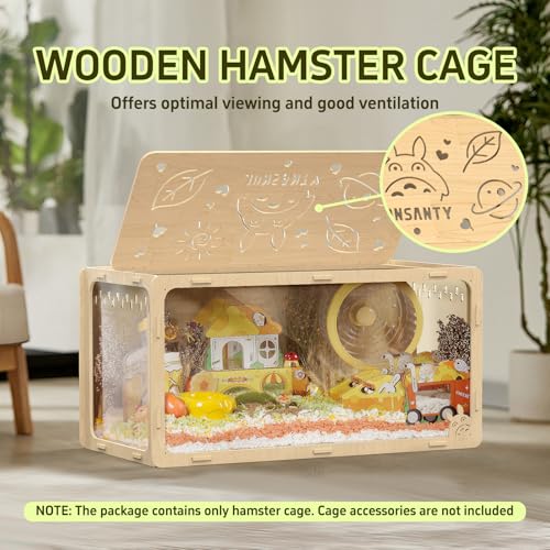 31.5 inch Wooden Hamster Cage, Large Habitat, Openable Top, Transparent Acrylic for Interior View, Ventilated, Easy to Clean, for Syrian Hamster, Dwarf Hamster, Gerbil, Other Small Pet Animals - size: 404F / 31.5"×15.8"×15.8"