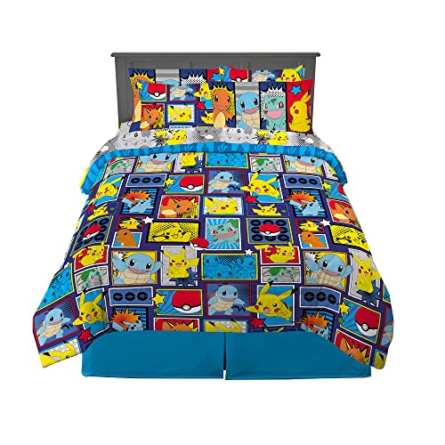 Pokémon Pikachu Full Size Bedding Set – Kids Bedding Super Soft Cozy Reversible Comforter and Sheet Set with Sham, 7 Piece Full Size, (Officially Licensed Product) by Franco - color: Pokemon, size: Full
