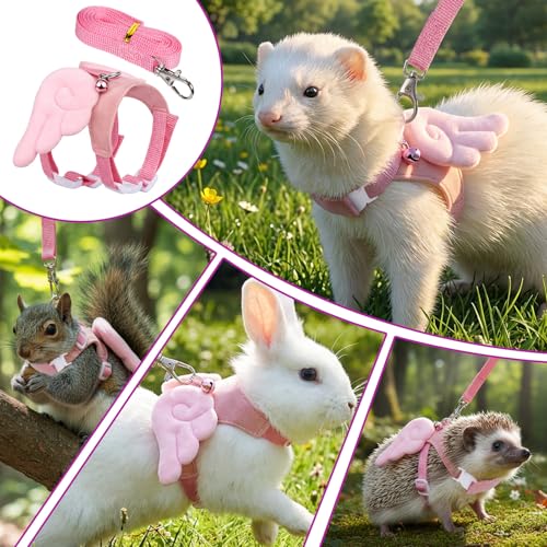 Ferret Harness and Leash Set Small Animals Vest Harness,Ferret,Mouse | Guinea Pig Clothes, with Safe Bell, Soft Mesh, HarnessLeash Vest, for Baby Rabbit, Guinea Pig, Teacup Chihuahua, Hamster