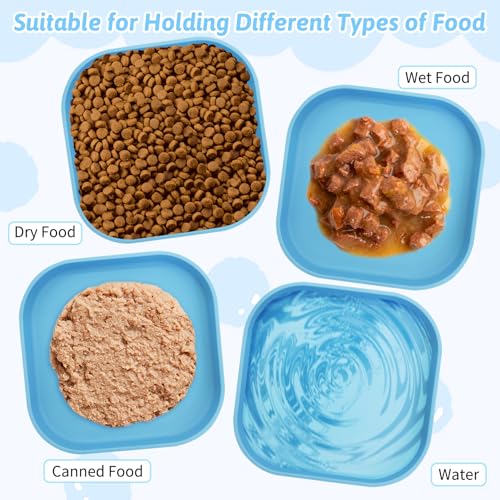 Fhiny 2PCS Silicone Cat Bowls Set 5.9 x 5.9 in Shallow Dog Dish Whisker Friendly Cat Food Plate for Dry & Wet Food Dishwasher Safe Non-Slip Pet Feeding Bowls for Kittens and Puppies (Blue) - color: Blue