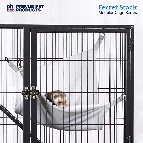 Prevue Pet Products Ferret Stack Two Story Ferret Home - Portable Stand, Escape Proof Lock, Includes Hammock & Ramps, Expandable Two Story Cage Stacking System with Wheels - Black