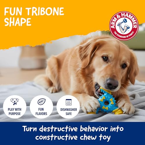 Arm & Hammer Nubbies TriBone Dental Dog Chew Toy, Peanut Butter, 24-Pk | Nylon and TPR construction, baking soda infused, reduces plaque and tartar buildup, ideal for moderate chewers - color: Blue & Yellow TriOBone, size: 24 Count