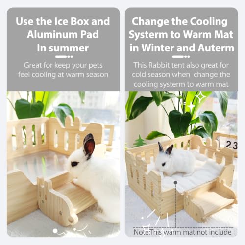 Wooden Rabbit Bed Cooling Guinea pig Bed with Aluminum Pad(Wood Color) | Guinea Pig Hideout with Ice box Bunny Bed Four Season Guinea Pig Hide Tent Solid Wood Chinchilla Cooling House for Hedgehog - color: Wood color
