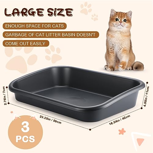 Uiifan 3 Pcs Extra Large Low Entry Cat Litter Box for Senior Kitty Pet Open Top Litter Box for Senior Kitten Handicap Disabled Older Elderly Cats, Easy to Clean(Dark Gray,23.2 x 16.5 x 4.3 Inches) - color: Dark Gray, size: 23.2 X 16.5 X 4.3 Inches