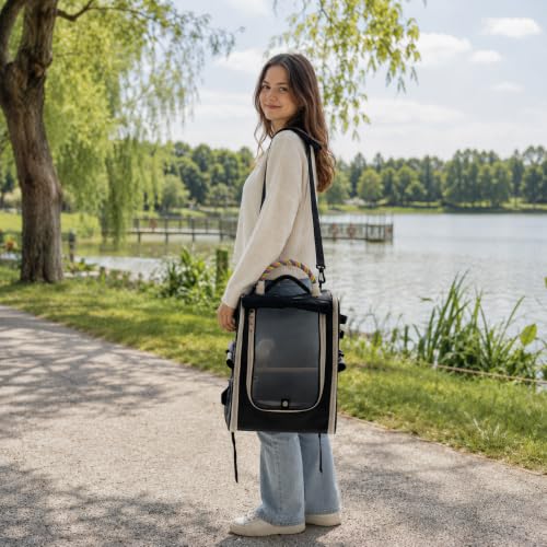 Birds Day Bird Carrier Backpack - Breathable Mesh Portable Parrot Travel Cage with 2PCS Perch, Food Bowl, and Stainless Steel Tray (Charcoal Gray) - color: Charcoal Gray