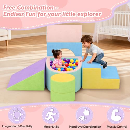 Toddler Climbing Toys Indoor, 6-Piece Baby Foam Climbing Blocks with Ball Pit, Colourful Soft Play Set for Toddlers 1-3 Years Old, Kids' Indoor Climbers & Play Structures (Balls not Included)