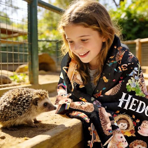 Hedgehog Blanket Gifts Ultra Soft Warm Flannel Hedgehogs Throw Blanket Funny Hedgehog Accessories for Couch Bed Travel 50"x40" - color: Black Hedgehog