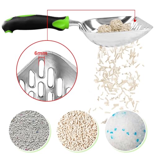 Cat Litter Scoop-Metal Cat Scooper-Long Handle Scoop,Cat Scooper-Poop Sifting-Mesh Shovel-Suitable for Cat Litter Box(Green)-Christmas - color: Green, size: L