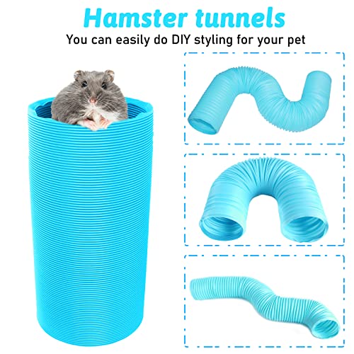 PINVNBY 2 PCS Hamster Tunnels,Plastic Ferret Tunnel,Guinea Pigs Tubes Hamsters Foldable Exercising Training Hideout Tube with 19 PCS Small Animals Toys for Mouse Gerbils Rats Mice(Blue) - color: 【Blue】