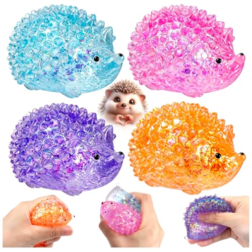 4PCS Glitter Hedgehog Stress Balls Hedgehog Sugar Filled Sensory Fidget Toy | Kids Adults Anxiety Relief Easter Basket Stuffers Party Favors - style: 4PCS (Hedgehog)