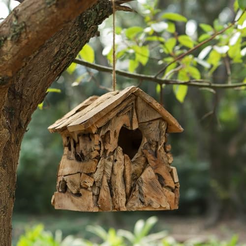 Wood Bird House Squirrel House with 2.36" Heart-Shaped Entry & Hanging Rope, Artistic Cottage-Style Outdoor Bird Feeder Garden Decoration - style: Heart-Shape Entry Hole