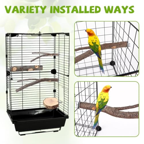 12 Pcs Natural Wood Bird Perch Stand & Platform Set for Cages | Ideal for Small/Medium Birds (Budgies, Conures) | Bark Textures for Foot Health | Tool-Free Wing-Nut | Safe Chewing - size: Deluxe Playground Set - 12PCS
