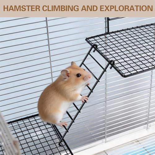 4 PCS Hamster Climbing Platform with Ladder, 2-Tier Stainless Steel Small Animal Playground Climbing Toy for Dwarf Hamster Sugar Glider Mouse Rat Gerbil Guinea Pig Chinchilla Parrot