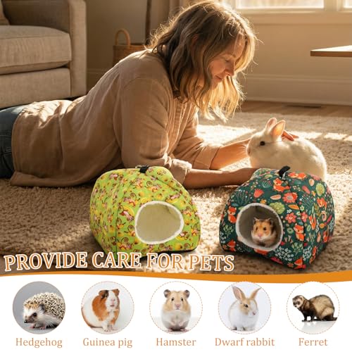 Novabright 4 Pack Guinea Pig Hideout Bed Dwarf Rabbit Bed Sleeping Fleece House Washable Cave Cage Accessories for Little Bunny Ferret Chinchilla Hedgehog(7.5x7.5x6 Inches,Animal Style) - size: 7.5x7.5x6 Inches, style: Animal Style