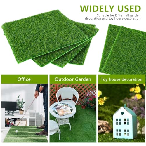 KISEER 12 Pack Fairy Garden Grass 6 x 6 Inches Miniature Artificial Craft Grass for Dollhouse Ornament DIY Decoration - size: 12 Pack 6 x 6 Inch