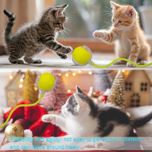 Interactive Cat Dog Toy Ball with LED Light, Automatic Rolling(Yellow) | String Tail and LED Light Design, Motion Activated, Suitable for Interactive Indoor Pet Play and Exercise - color: Yellow