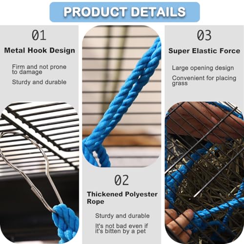 2 Pcs Rabbit Hay Feeder Mesh Bags, 2 Metal Hooks Hanging Hay Mesh Bags, Guinea Pig Hay Bags, High-Capacity Bunny Hay Feeder Bag for Rabbits, Chinchillas, Hamsters, Small Pets