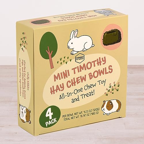 Evergreen Pet Supplies Edible Chew Bowl - Dental Support & Guinea Pig Toys - Treat Play with Edible Bowls for Rabbits - Durable Chew Toy for Small Pets - Pack of 4, Green & Brown