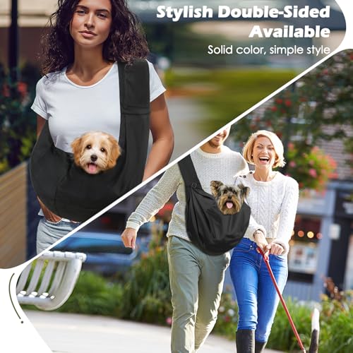 Pawaboo Small Dog Sling Carrier | Reversible Puppy Small Pet Carrier,Hands Free,Safety Buckle,Storage Pocket for Travel,Outdoor Activities Dark Black - color: Black