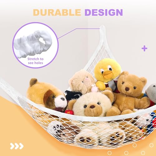 Lazebox Stuffed Animal Net Hammock for Plushie Toys, Stuffed Animal Hammock Corner for Kids' Room Decor, Ideas for Organizing Stuffy Collection, White, L (67" x 40" x 40")-Pack of 2 - color: 2 Packs - White, size: L (67" X 40" X 40")-pack of 2