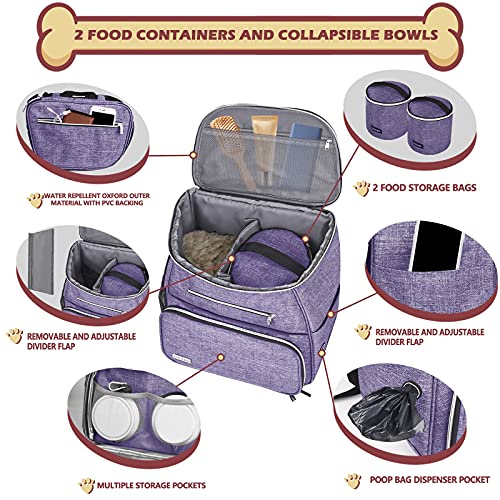 BAGLHER丨Dog Travel Bag Backpack, Airline Approved Pet Supplies Backpack, Dog Travel Bag with 2 Silicone Collapsible Bowls and 2 Food Baskets Purple - color: Purple