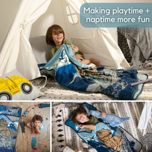 Jurassic World 24"(W) X 45"(L) Soft Toddler Nap Mat with Pillow and Blanket Perfect for Preschool, Daycare, and Travel (100% Official Licensed Product) - color: Jurassic World