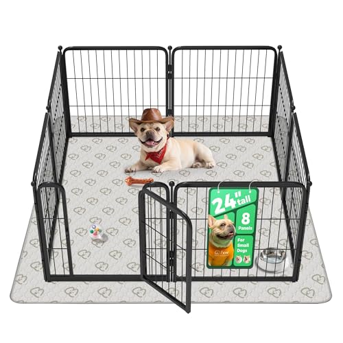 FXW Homeplus Indoor Dog Playpen with Washable Pee Pad, 24" H, 8 Panels | Calm Indoor Play Area, Super Absorbent Pad for Easy Cleanup, for Puppies & Small Dogs, Patented - color: Black, size: 24"H