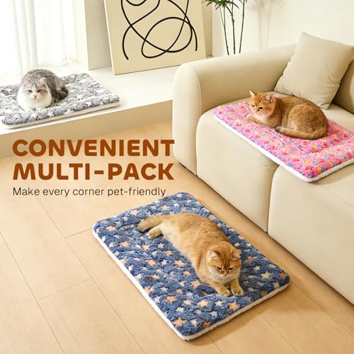 Mora Pets Cat Bed Dog Crate Pad Ultra Soft Pet Bed with Cute Star Print Washable Reversible for Small Dogs 14 x 17.5 inch 2 Pack Pink - color: pack - Pink/Pink, size: 18-Inch