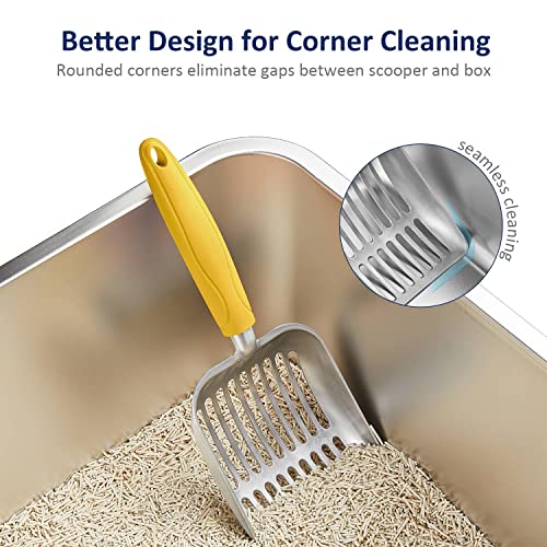 Cat Litter Scoop, Aluminum Alloy Sifter, Kitty Metal Scooper, Deep Shovel, Long Handle, Poop Sifting, Kitten Pooper Lifter, Durable, Heavy Duty, for Litter Box - color: FLAT Aluminum \ #04 Yellow Handle, size: Small