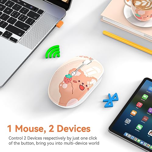 FMOUSE Cute Cartoon Silent Wireless Mouse, Dual Mode Bluetooth & USB 2.4G | Kerry Bear Pattern, Ideal for Kids Back to School & Office | AA Battery Powered | Compatible with Laptop Mac iPad Tablet - color: Kerry Bear