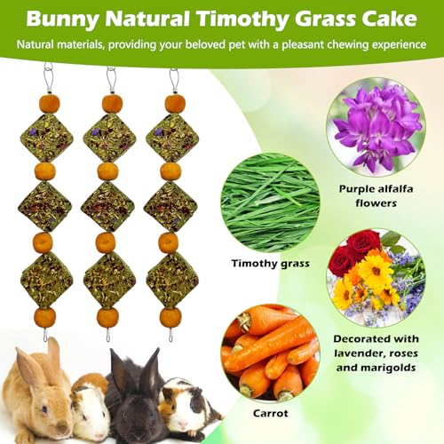kathson Rabbit Chew Toys for Teeth Bunny Natural Timothy Grass Cake Guinea Pig Hanging Chew Toys Treats for Bunny Chinchilla Hamsters Squirrel and Other Small Pets Playing Improve Pets Dental - style: Style D