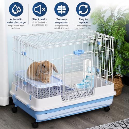 Rypet Rabbit Water Bottle No-Drip, Bunny Guinea Pig Water Dispenser(Blue) | 17 oz 500 mL Capacity, Inside&Outside Mount, No Noise, Bunny Chinchilla Guinea Pig Hedgehog Ferret - color: Blue