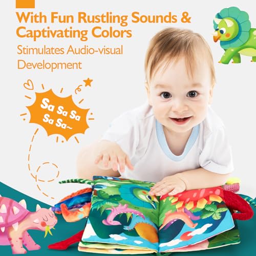 hahaland Baby Books 0-6-12 Months,Infant Tummy Time Sensory Toys | Touch Feel Book Gifts for Boy Girl 0-3 Month Learning Toy Baby Birthday Easter Basket Stuffers 1PCS - style: E - Dinosaur - 1 Book