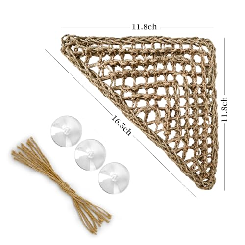 Reptile Hammock Corner Triangle 2 PCS,100% Natural Seagrass Fiber,Bearded Dragon Tank Accessories Habitat Decor for Lizard,Anoles,Iguanas,Chameleon and Hermit Crabs