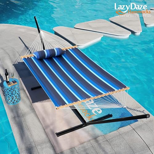 Lazy Daze 12 FT Sunbrella Fabric Hammock, Non-Fading Double Outdoor Hammock | 2 Person Hammock with Pillow, Straps, Carabiners , All Weather Fade Resistant for Outside, Gateway Indigo - color: Gateway Indigo