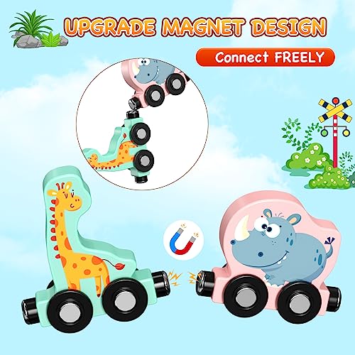 Zeoddler Toys for Toddlers, 11 Magnetic Wooden Animals Train Set, Montessori Toys for Toddlers, Preschool Learning Activities for Kids, Birthday Gifts for Boys, Girls - style: Animal